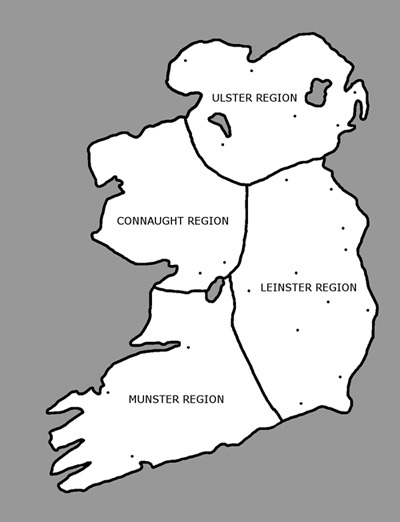 The four regions of the game world in Celtic Crusader.