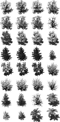 The tree sprite sheet has 32 unique trees and bushes that can be used for scenery. Courtesy of Reiner Prokein.