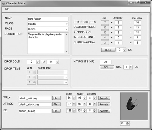 The Character Editor tool.