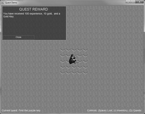 The quest reward message notifies the player what has been awarded.