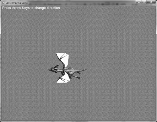 The user controls an animated dragon sprite in the Sprite demo program.