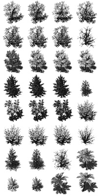 The tree sprite sheet has 32 unique trees and bushes that can be used for scenery. Courtesy of Reiner Prokein.