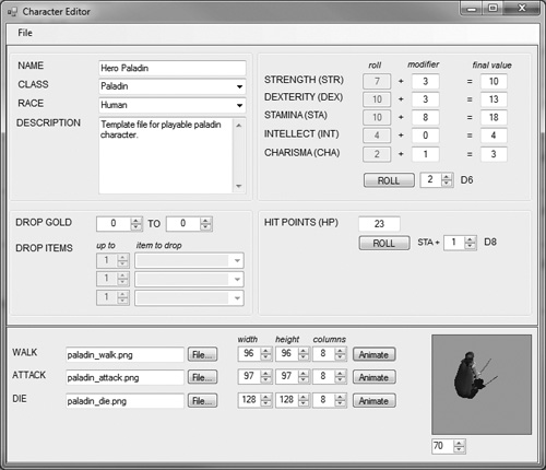 The character editor tool.