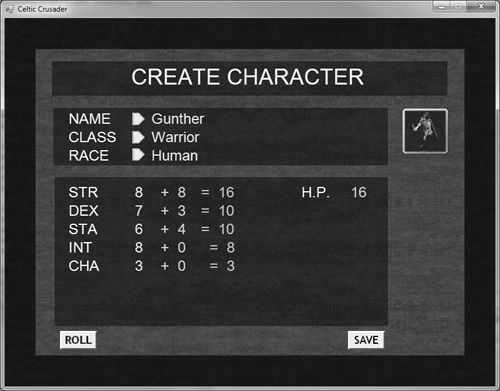 Rolling the stats for a new character.