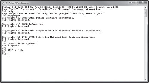 The Python command prompt will interpret commands.