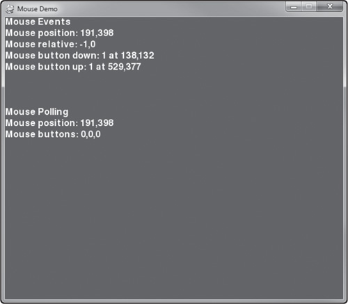 The Mouse Demo just displays basic mouse status values.