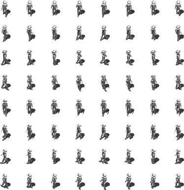 Sprite sheet of the animated walking player character.