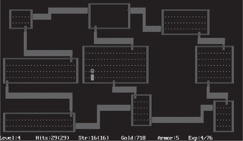 Rogue running on an IBM PC. Image courtesy of Wikipedia.