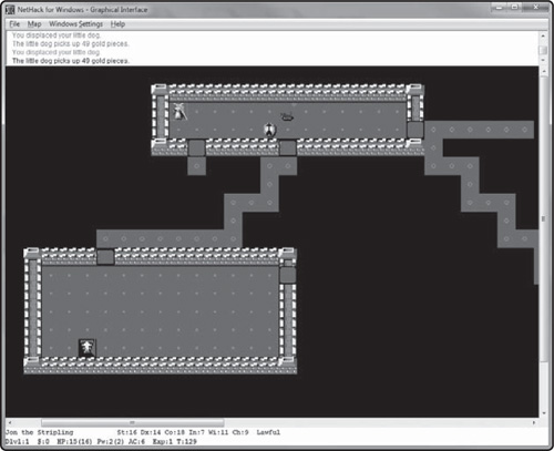 NetHack running in graphics mode with tiled artwork.