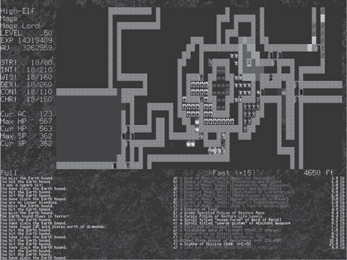 AngBand running in graphics mode with tiled artwork.