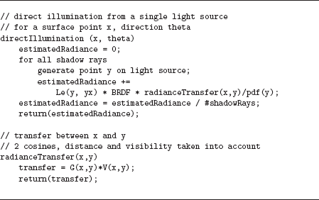 Figure showing computing direct illumination from a single light source.