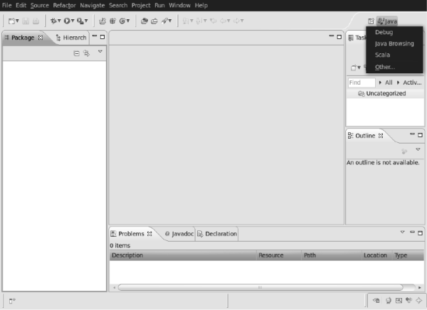 Figure showing the workspace with the perspective switching menu.