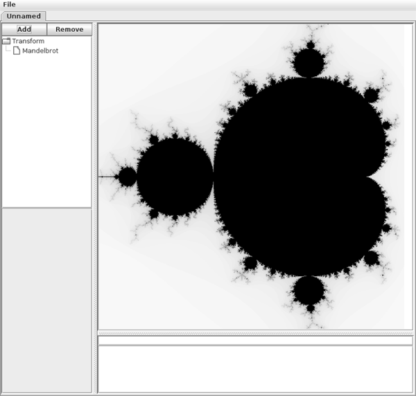 Figure showing a screen capture of the drawing program with a Mandelbrot image drawn using the default values from the code.