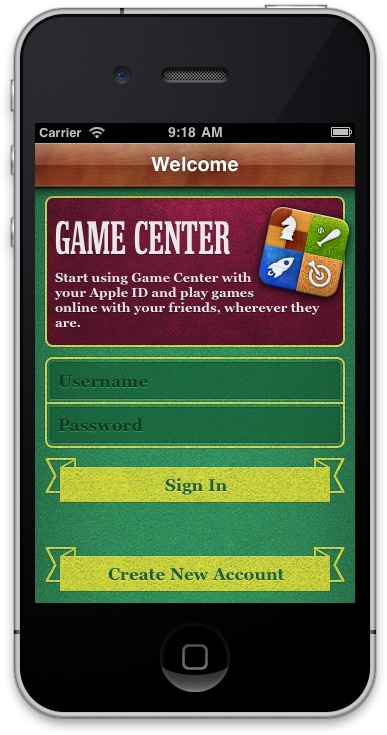 Game Center’s Main Page on iOS Simulator