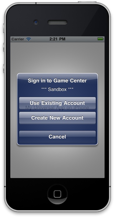 Game Center, asking the local player to log in