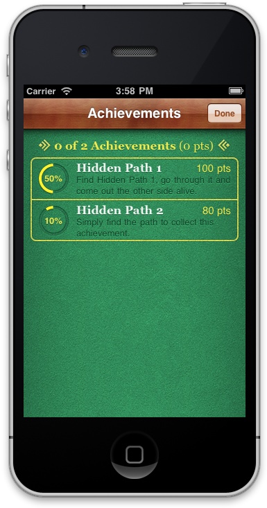 Achievements view controller in iOS Simulator