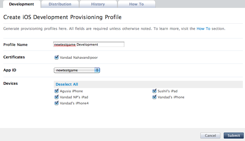 Creating a new development provision profile