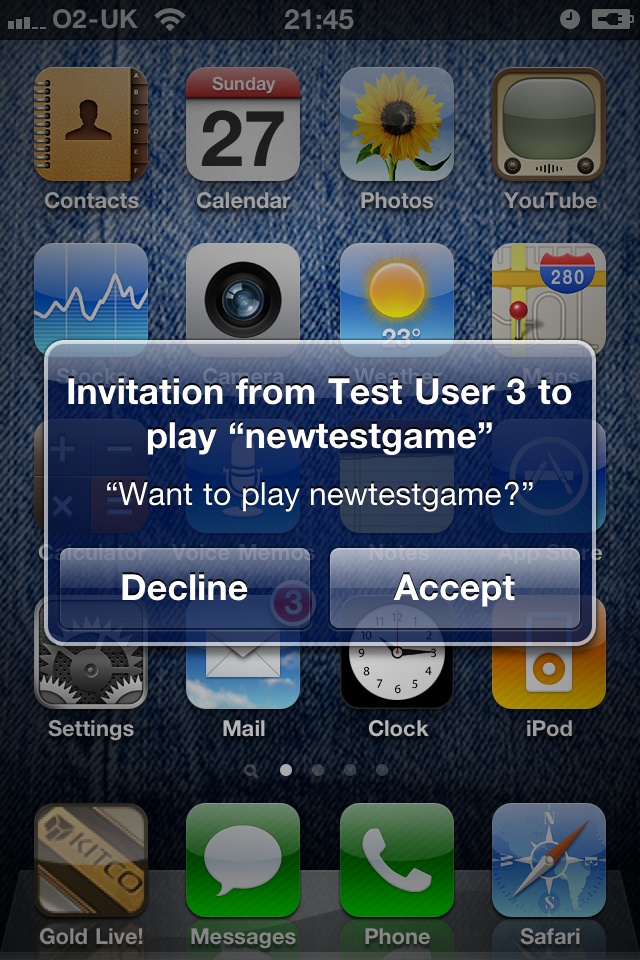 Game Center asking the player to start or decline starting the match