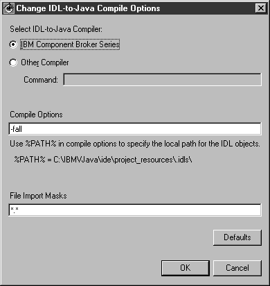 VisualAge for Java: Change IDL-to-Java Compile options