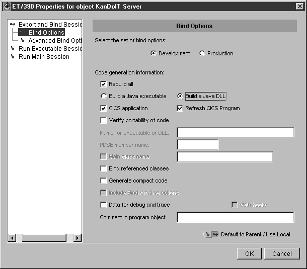 VisualAge for Java: ET/390 Properties for object KanDoIT Server