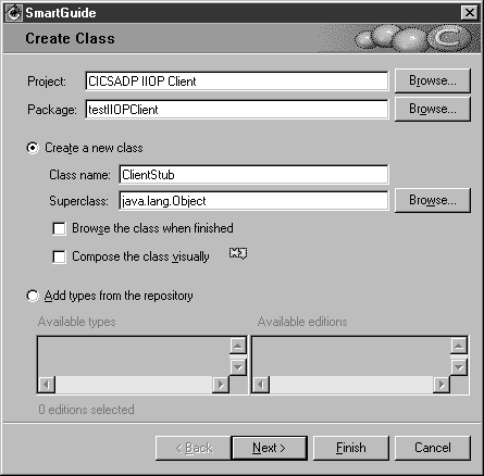 VisualAge for Java: Create Class