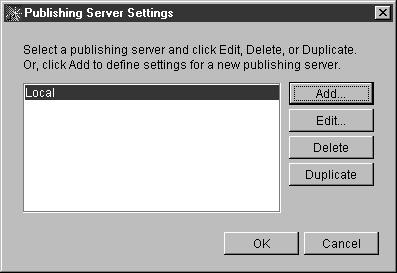 WebSphere Studio: Publishing Server Settings