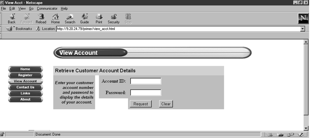 The View Account form