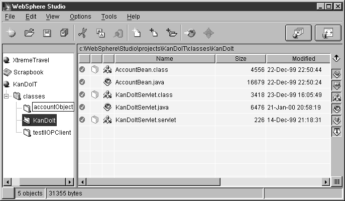 WebSphere Studio initial window