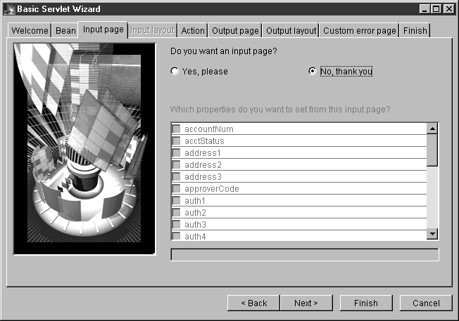 Basic Servlet Wizard: The Input page