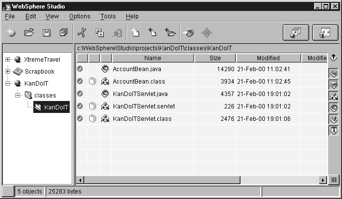 The Main Panel showing the servlet classes