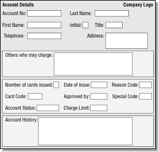 Design of the Account Details form