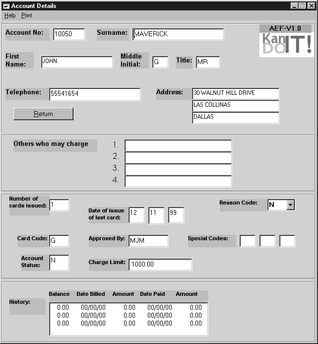 The Account Details form