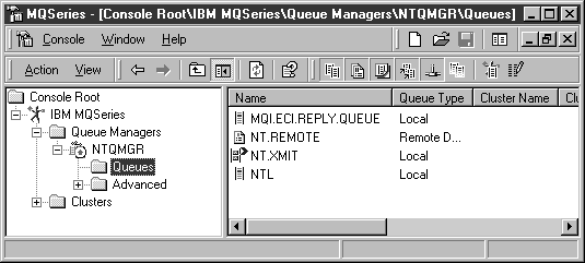 MQSeries for Windows NT: MQSeries Explorer showing queues