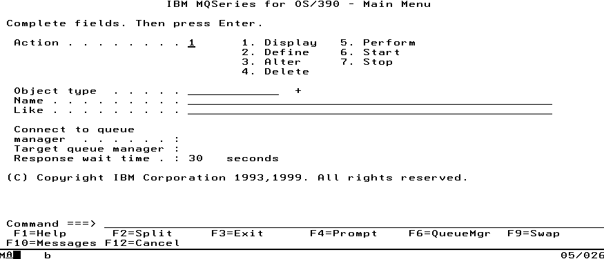 MQSeries for OS/390 Main Menu