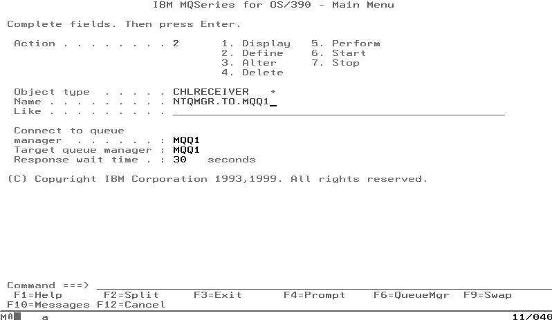 MQSeries for OS/390: Defining the RECEIVER channel