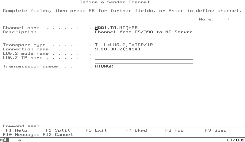 MQSeries for OS/390: Defining the SENDER Channel