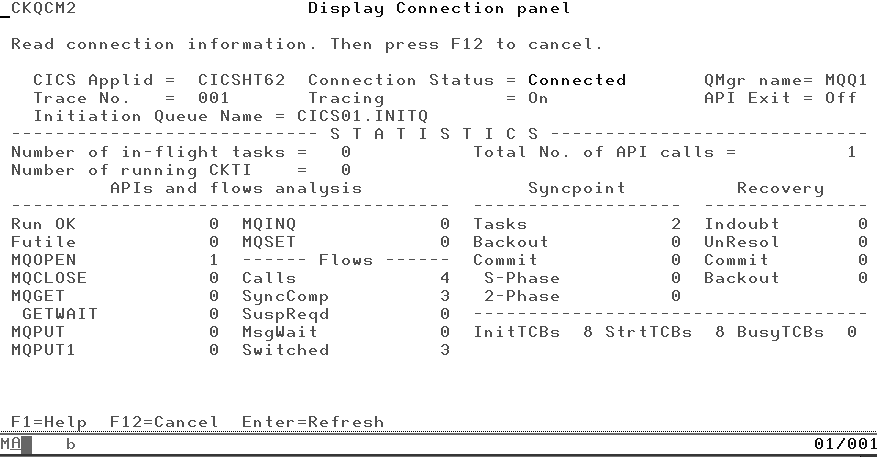 MQSeries for OS/390: Display Connection panel