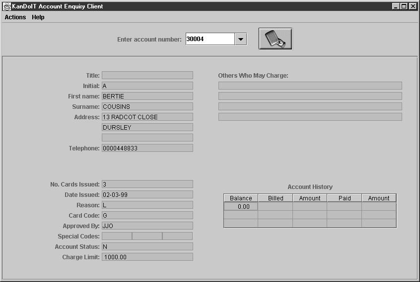 Input screen of MQSeries-Java client