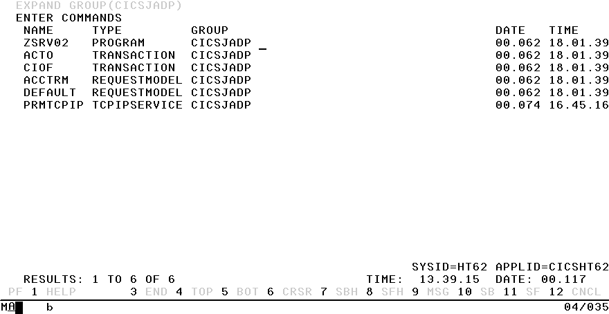 CEDA EXPAND GROUP(CICSJADP) screen