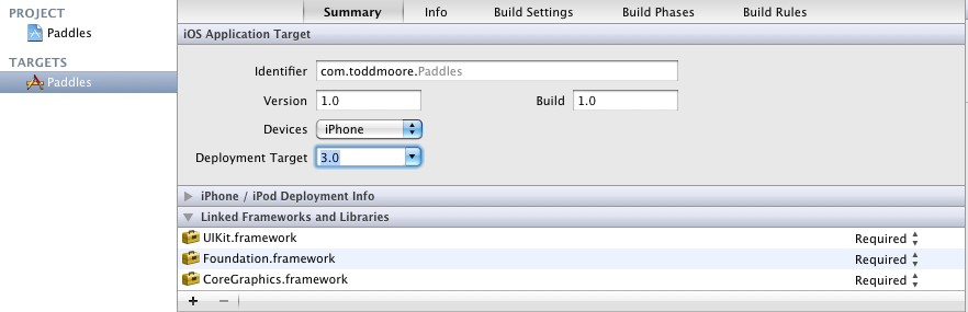 Target settings and configuring Deployment Target to 3.0