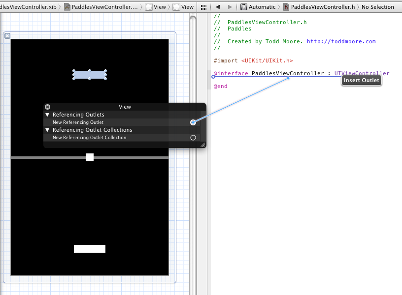 Connect outlets directly to source code to automatically insert properties