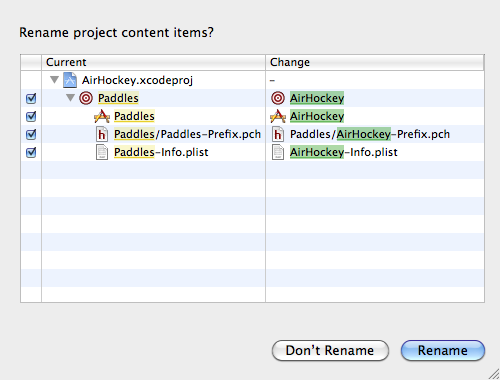 Xcode project rename
