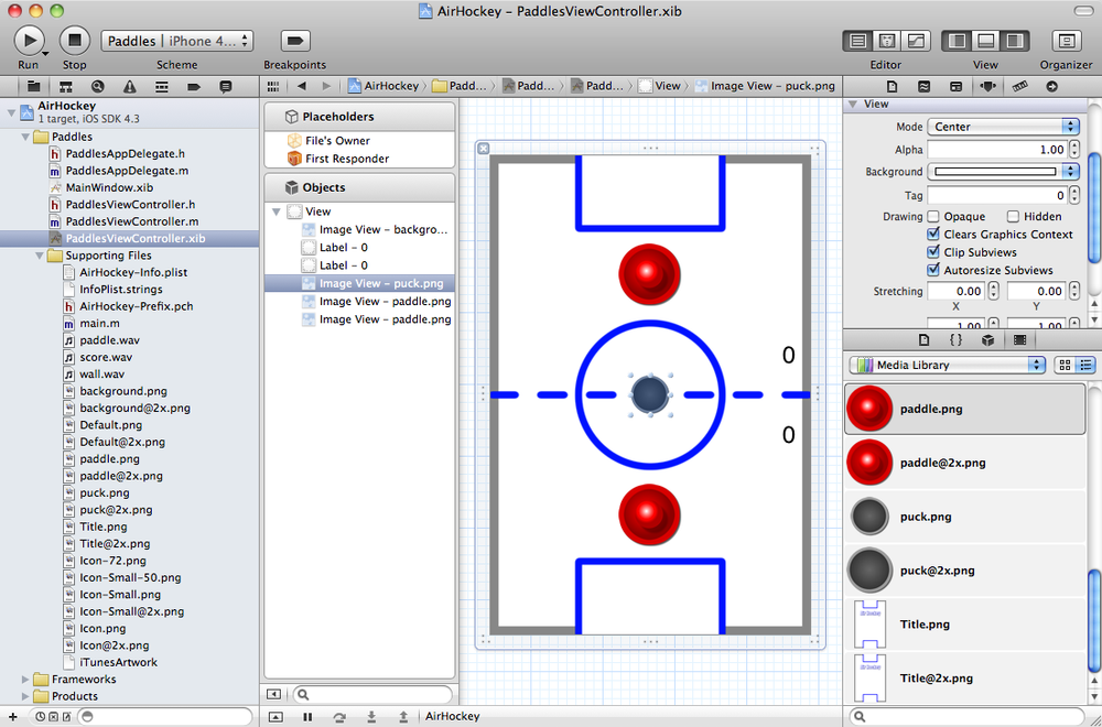 Interface Builder and air hockey objects