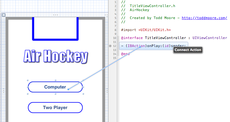 Connecting action to existing method