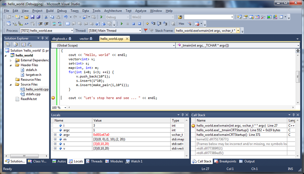 STL vector, set, and map in the Microsoft Visual Studio 2010 debugger