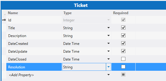 The Ticket entity after adding properties