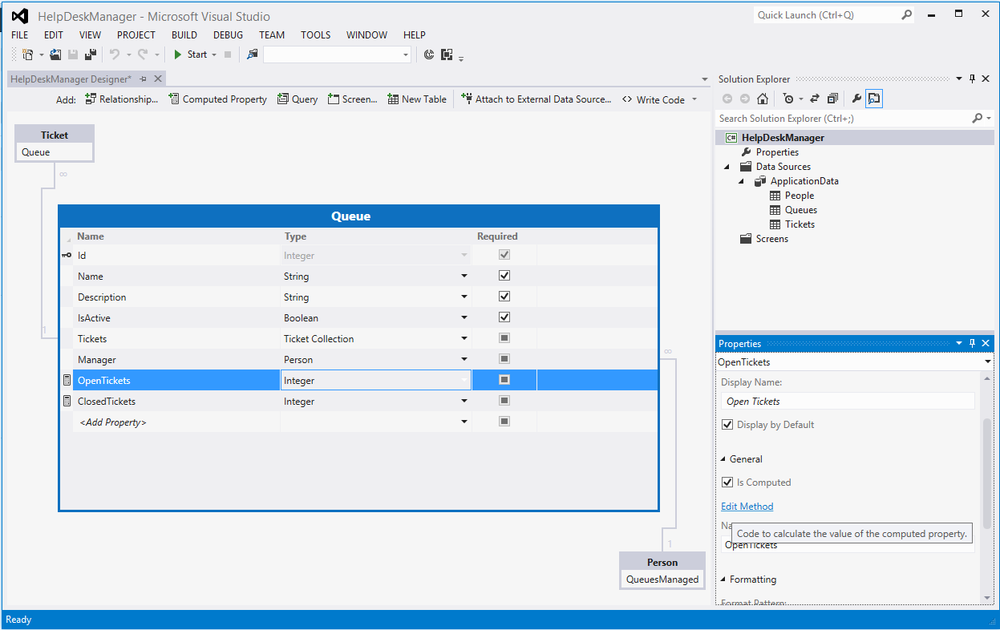 The Queue entity with computed properties