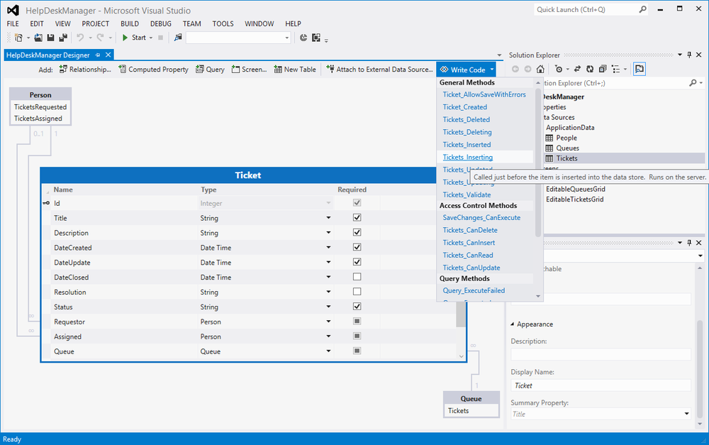 Adding the Inserting event to the Ticket entity