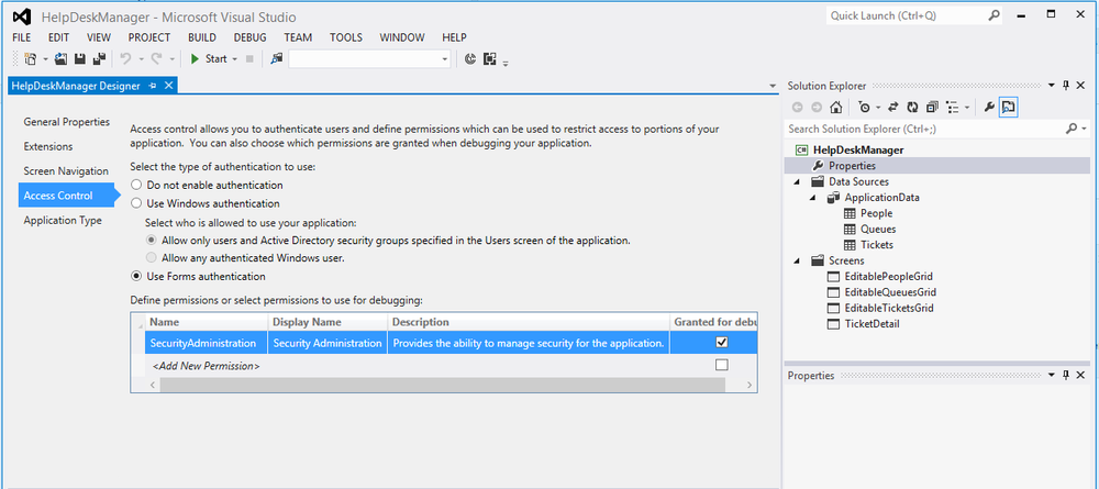 Configuring authentication properties