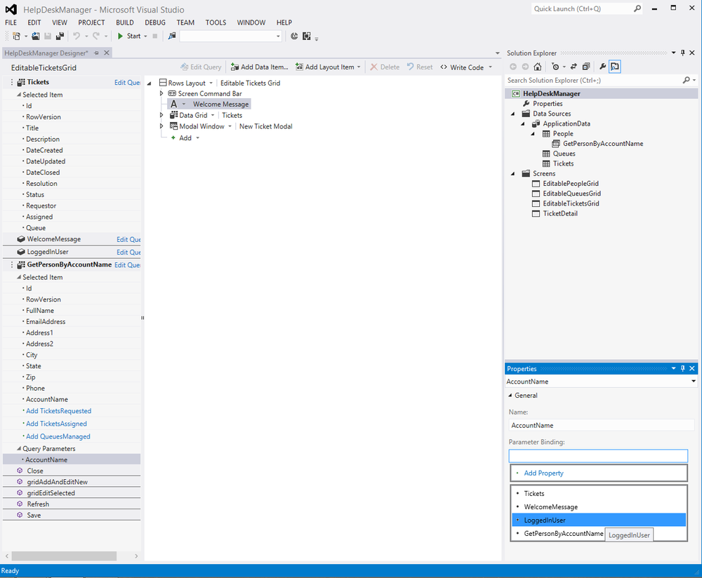 Graphically binding query parameters from our ViewModel